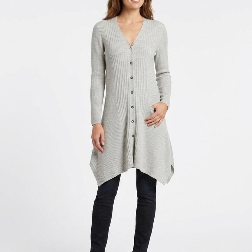 H by Halston Womens Cardigan Sweater Size S Gray Long Sleeve Handkerchief Duster